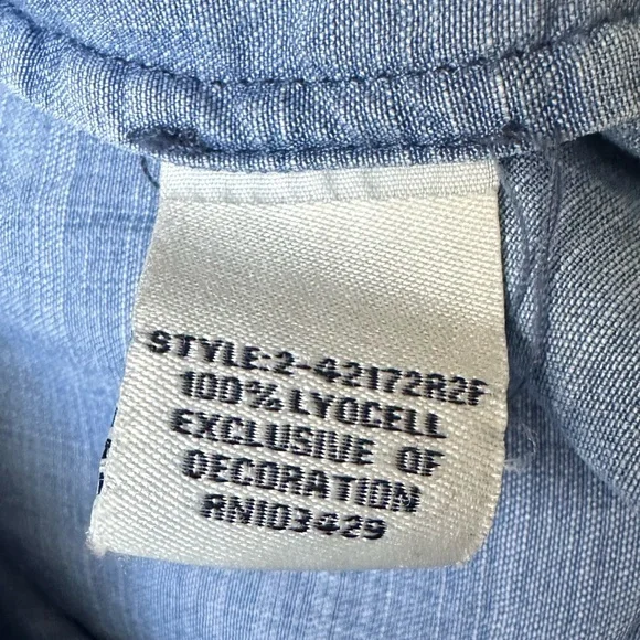 CAFÉ MARRAKESH lightweight denim snap front shirt size Large - Picture 5 of 6